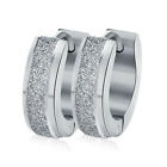 Stainless Steel Frosted Hugger Style Earrings - Picture 2 of 2